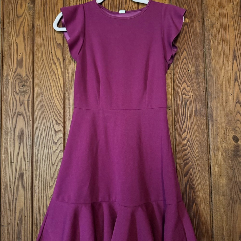 SHEIN Magenta Fit-and-Flare Ruffle Sleeve Dress